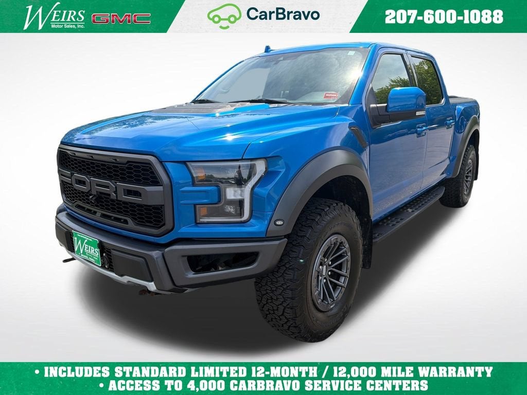 2019 Ford F-150 Raptor in Blue — front three-quarter view