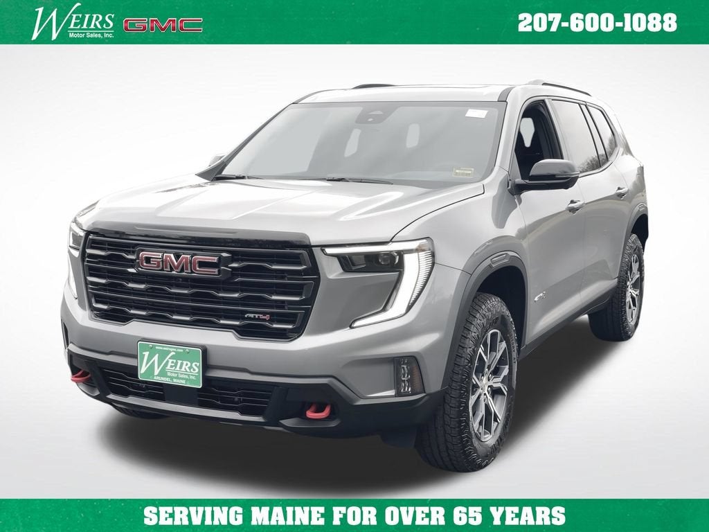 2026 GMC Acadia AT4 in Sterling Metallic — front three-quarter view