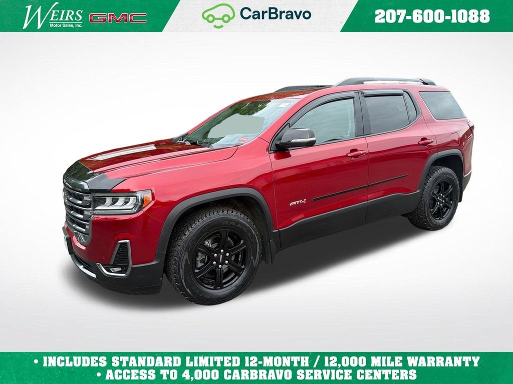 2023 GMC Acadia AT4 in Volcanic Red Tintcoat — front three-quarter view