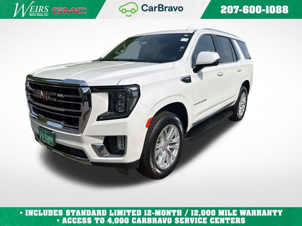 2023 GMC Yukon SLT in White Frost Tricoat — front three-quarter view