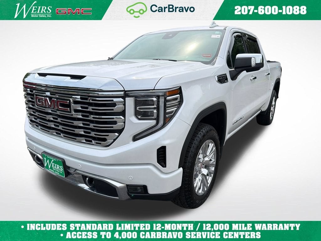 2025 GMC Sierra 1500 Denali in White Frost Tricoat — front three-quarter view